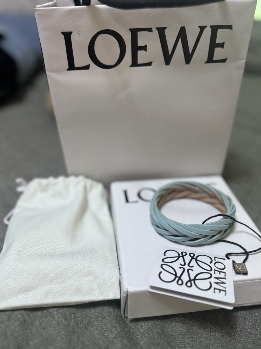 NWT Loewe Braided Leather Bracelet in Light Blue & Beige – Made in Spain
